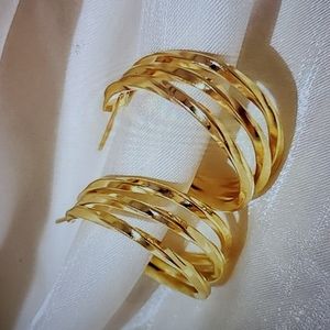 Gold Tone Triple Hoop Earrings – Trendy Layered Statement Hoops